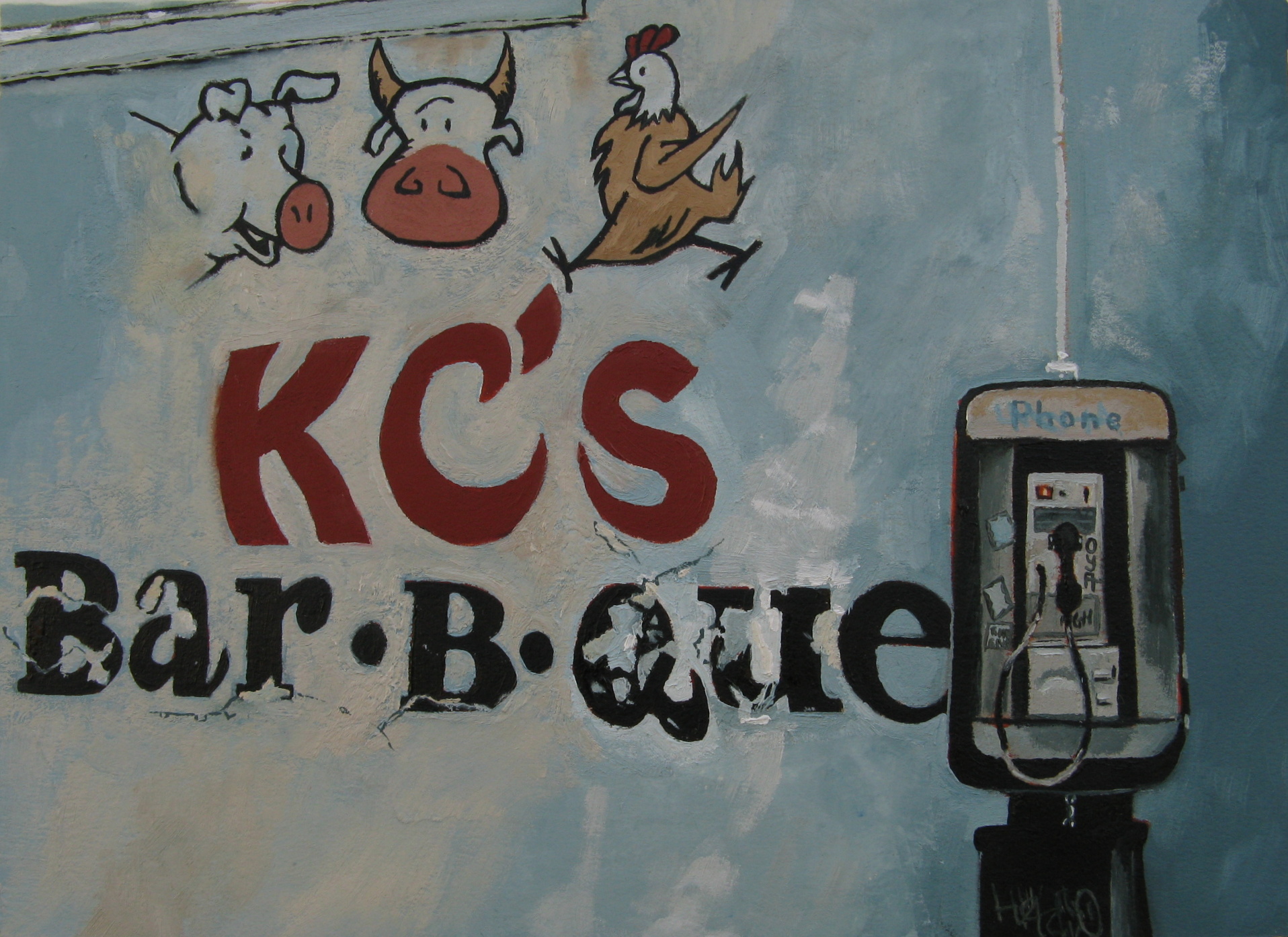KC's Bar-B-Que oil painting on paper 2013