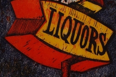 East Bay Liquors woodcut and linocut print 2008