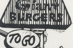 Giant Burgers woodcut print 2014