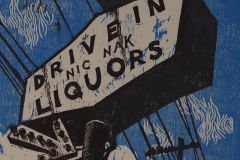 Nic Nak Liquors woodcut print 2007