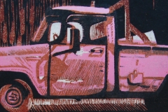 Pink Truck woodcut and linocut print 2010