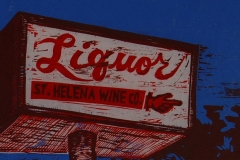 St. Helena Liquor woodcut print 2007