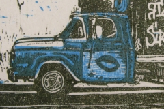 Blue Truck linocut print 2011